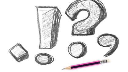 A pencil-drawn sketch of different punctuation marks
