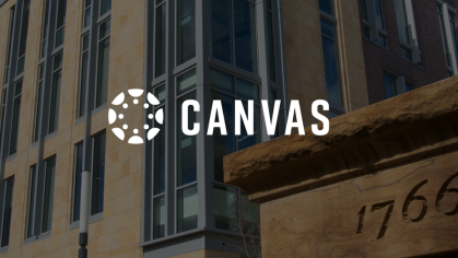 Canvas logo with a Rutgers building in the background