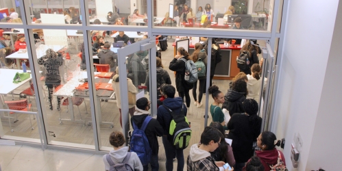 Students file into the Learning Center offices