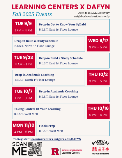 Learning Centers @ DAFYN Event Flyer